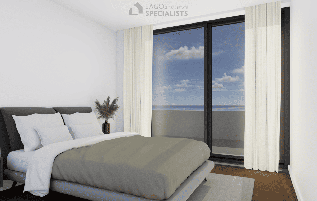 master bedroom in new build 2-bedroom Lagos apartment with terrace access