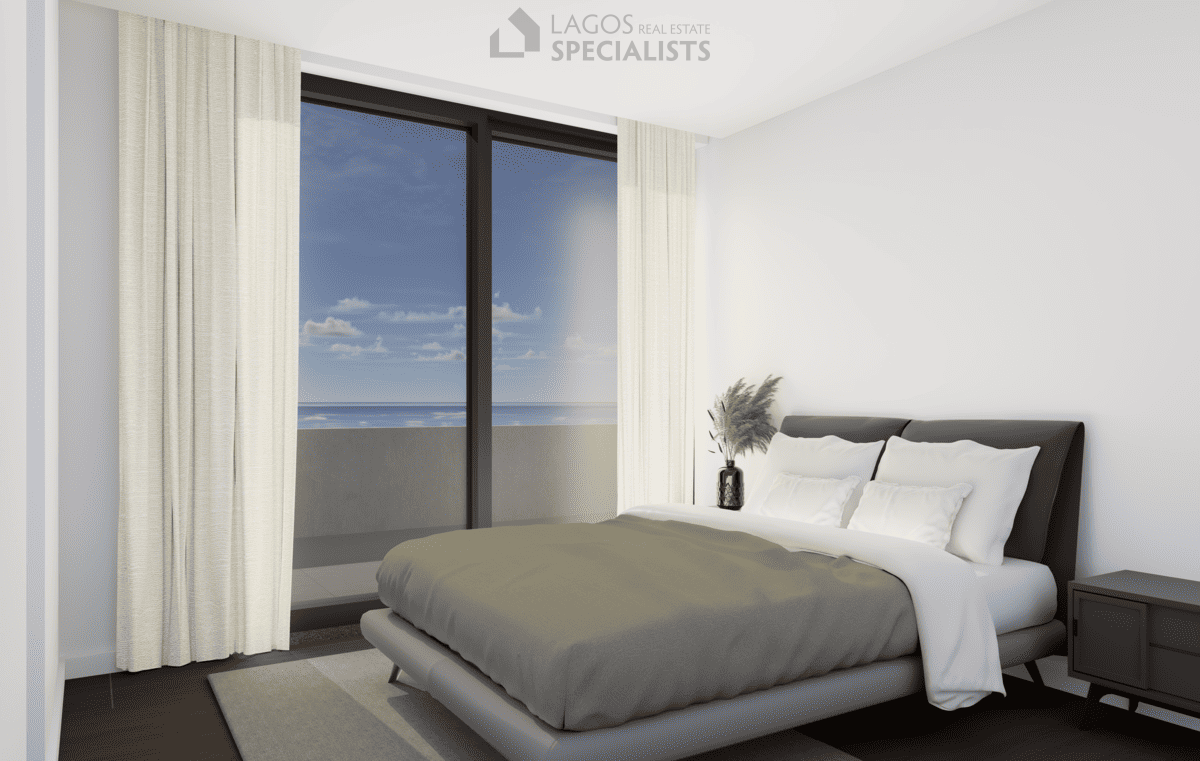 master bedroom in new build 2-bedroom Lagos apartment with terrace access