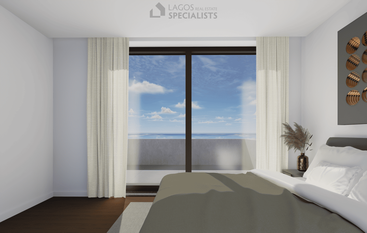 master bedroom in new build 2-bedroom Lagos apartment with terrace access