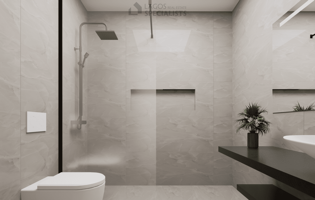 sleek en-suite bathroom with modern finishes in 2-bedroom Lagos new build