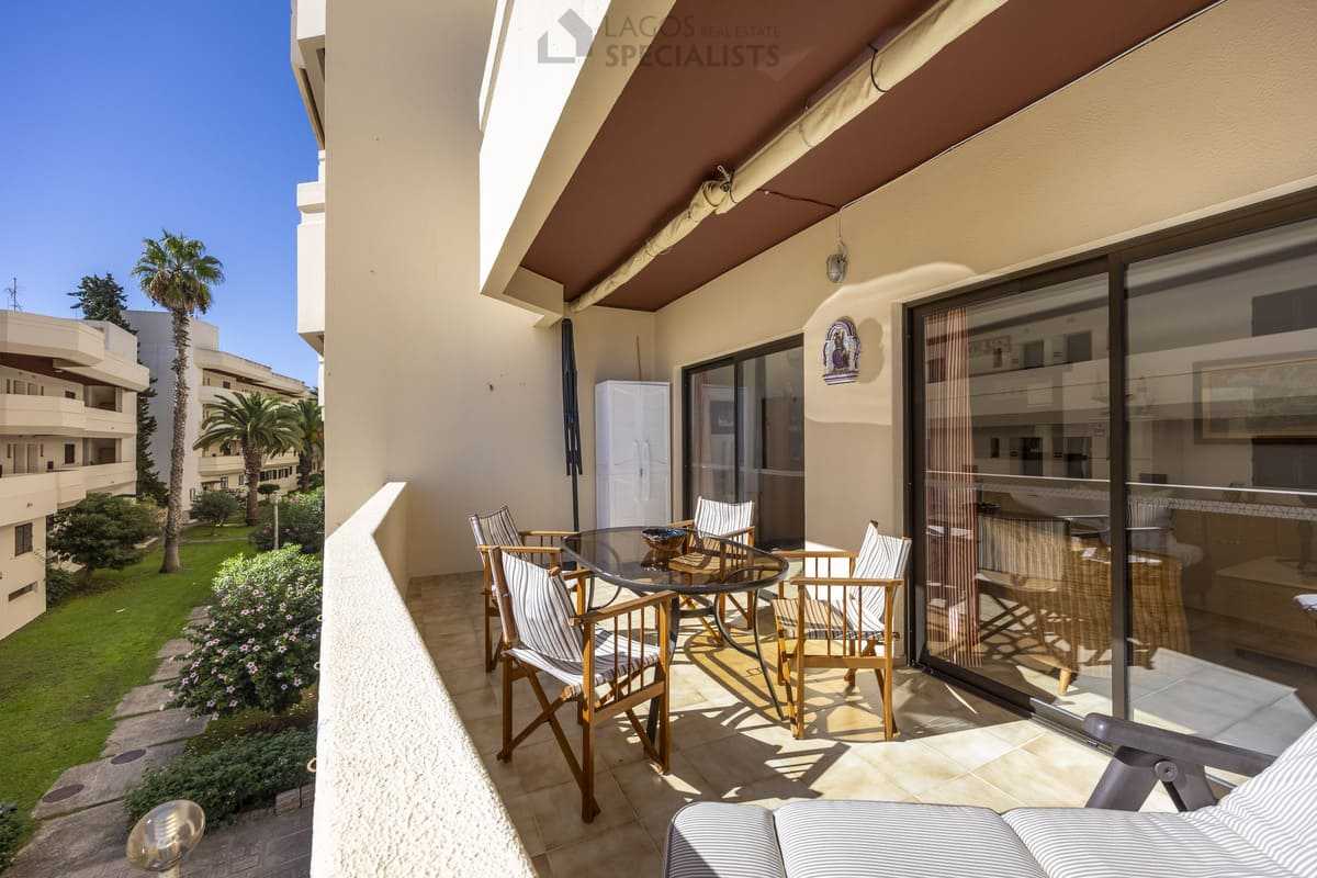 Terrace overlooking Iberlagos communal gardens with palms - Lagos, Portugal