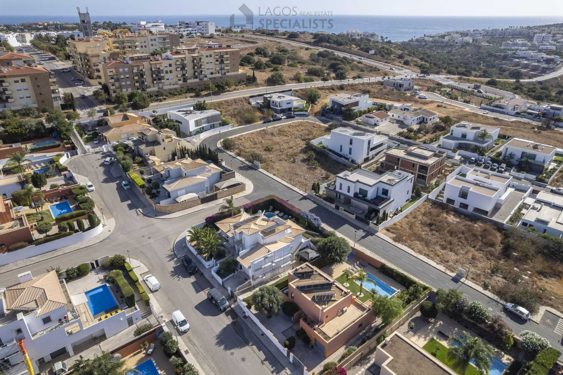 Aerial view of residential area near Porto de Mós and Ponta da Piedade in Lagos