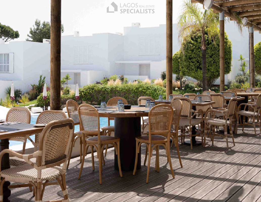 Elegant restaurant overlooking the Atlantic Ocean at Algarve coastal resort