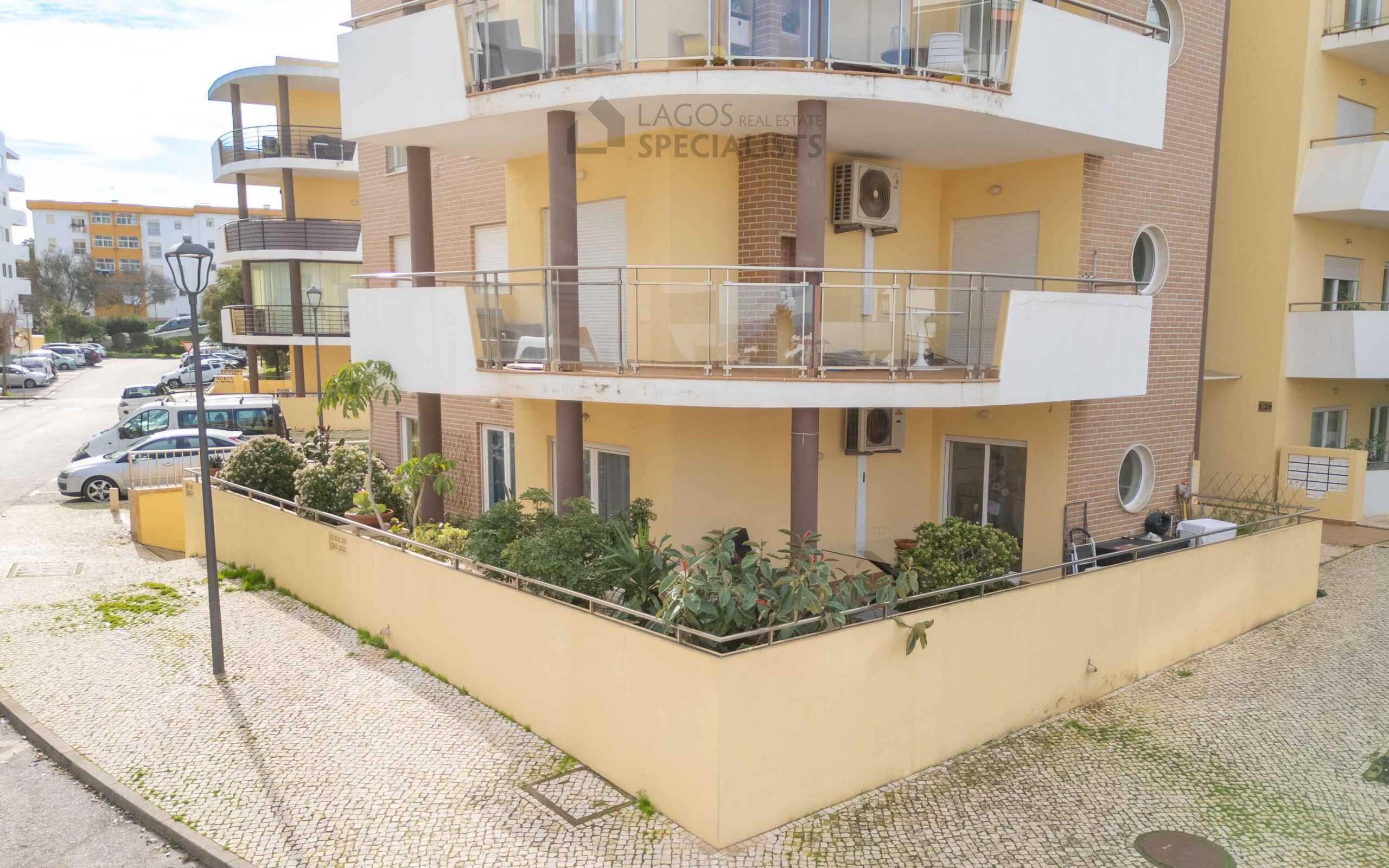 Private ground-floor terrace with plants and outdoor space in modern apartment building in Lagos